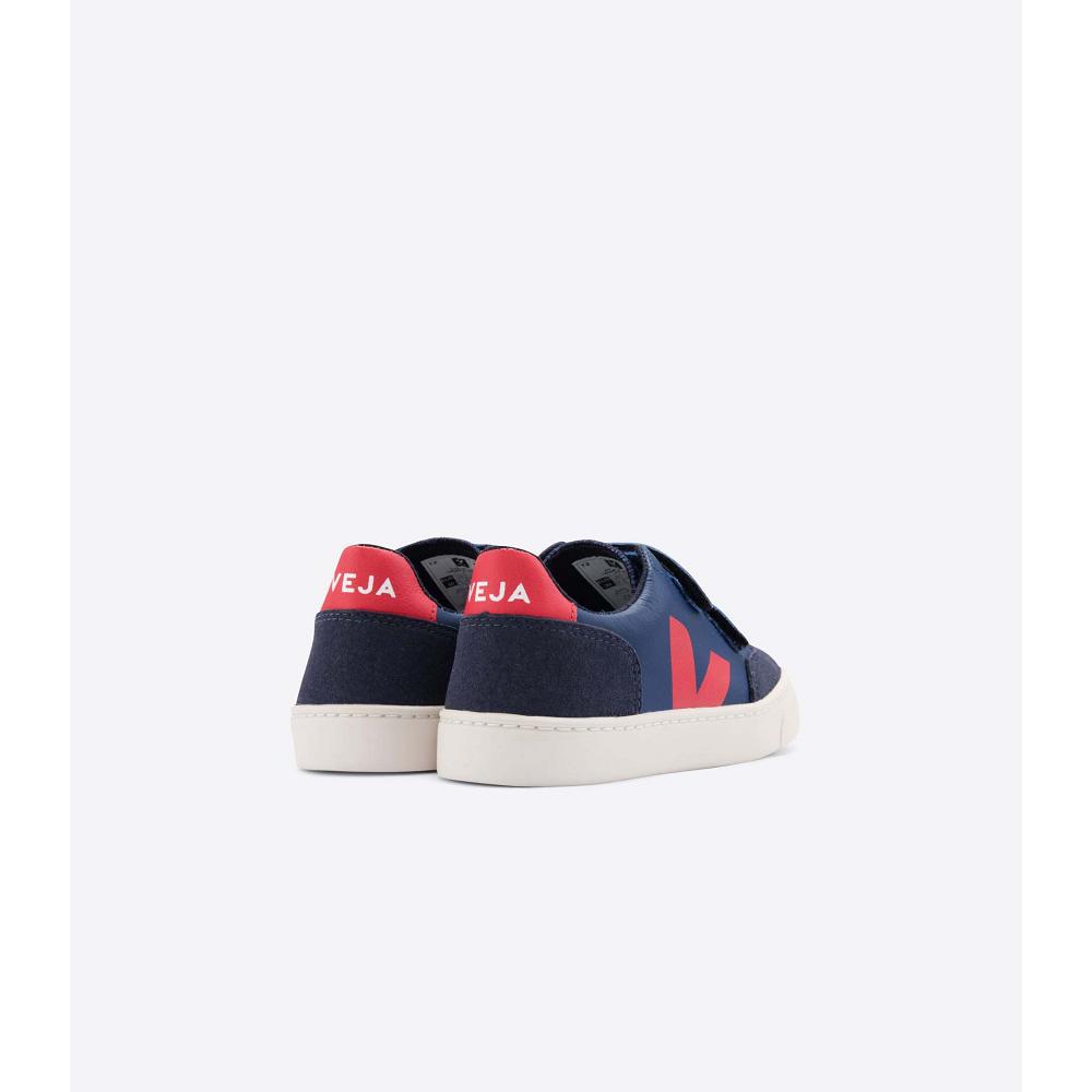 Kids' Veja V-12 LEATHER Sneakers Navy | SG 874VRW